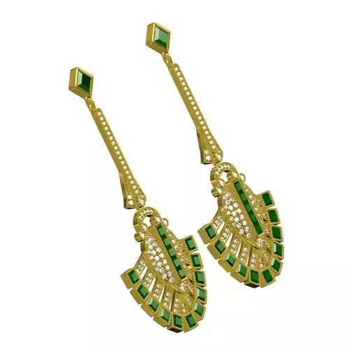 Green Princess Diamond Long Drop Earring 3D print model