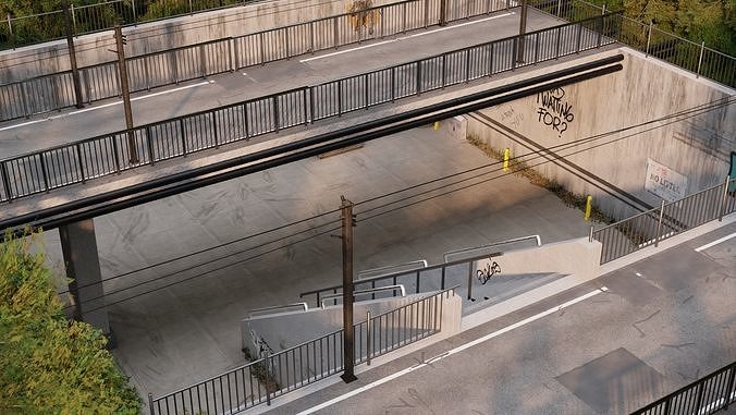 Urban Under Bridge Scene 3D Blend Textured FBX OBJ MTL Files 3D model 3