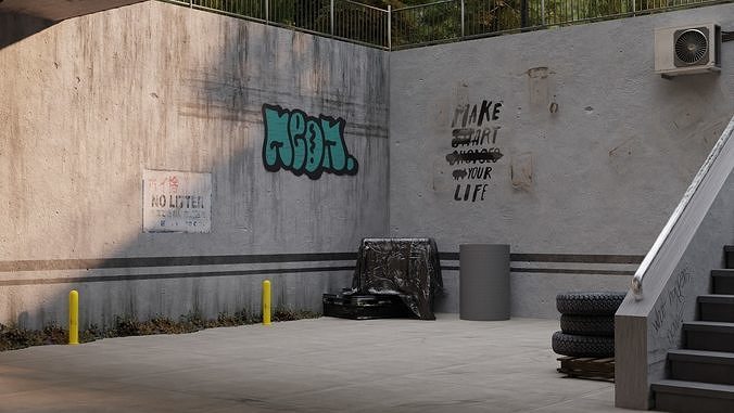 Urban Under Bridge Scene 3D Blend Textured FBX OBJ MTL Files 3D model 2