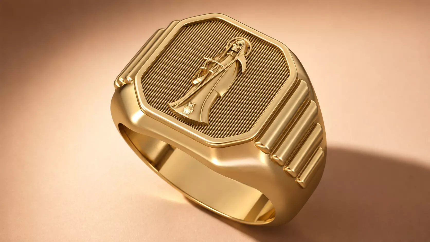 Holy Death Ring Mens Style Santa Muerte Gothic Gents Ring 3D print model