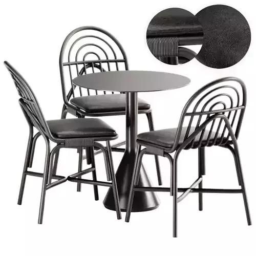 Chair Rotin by Guillaume and Palissade Cone Table by Hay