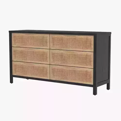 Woven Cane 6 Drawer Double Dresser 098371