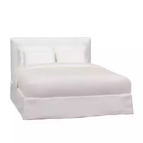 White Linen Queen Bed 3D model