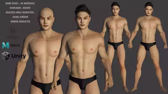 AAA 3D ASIAN KOREAN MUSCULAR MAN - REALISTIC RIG GAME CHARACTER