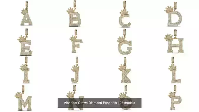 Alphabet Crown Diamond Pendants 3D Model Collection
