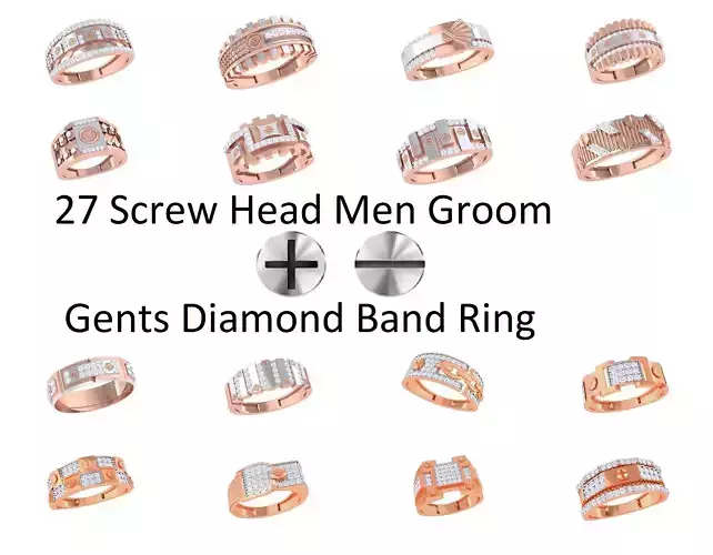 27 Screw Head Men Groom Gents Diamond Band Ring 3dm renders 3D Model Collection