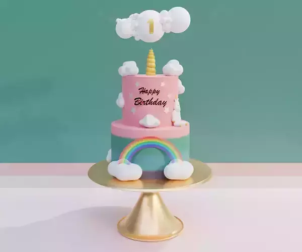 One year Birthday Unicorn Cake 3D model