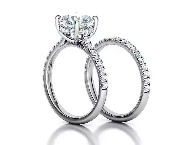 Classic Bridal Set with a 2ct main stone Under Halo Solitaires 3D print model