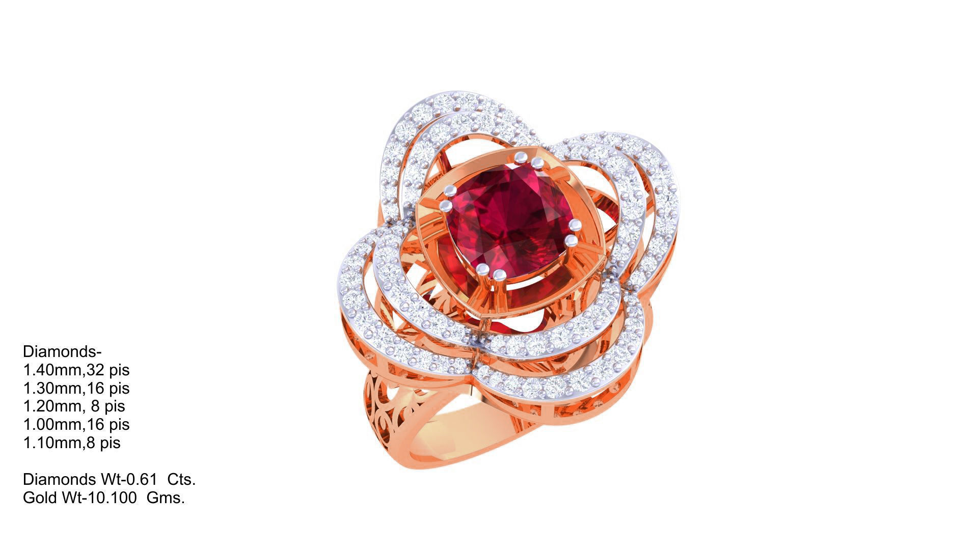 Flower Gemstone High Jewelry Cocktail Ring 3dm stl renders  3D print model_3