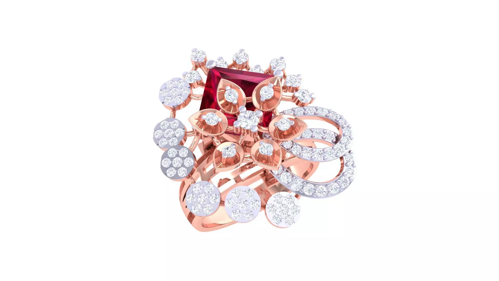 Gemstone High Jewelry Cocktail Ring 3dm stl renders 3D print model