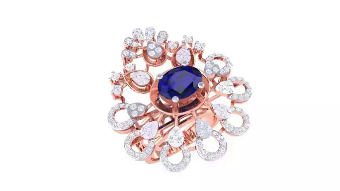 Gemstone High Jewelry Cocktail Ring 3dm stl renders