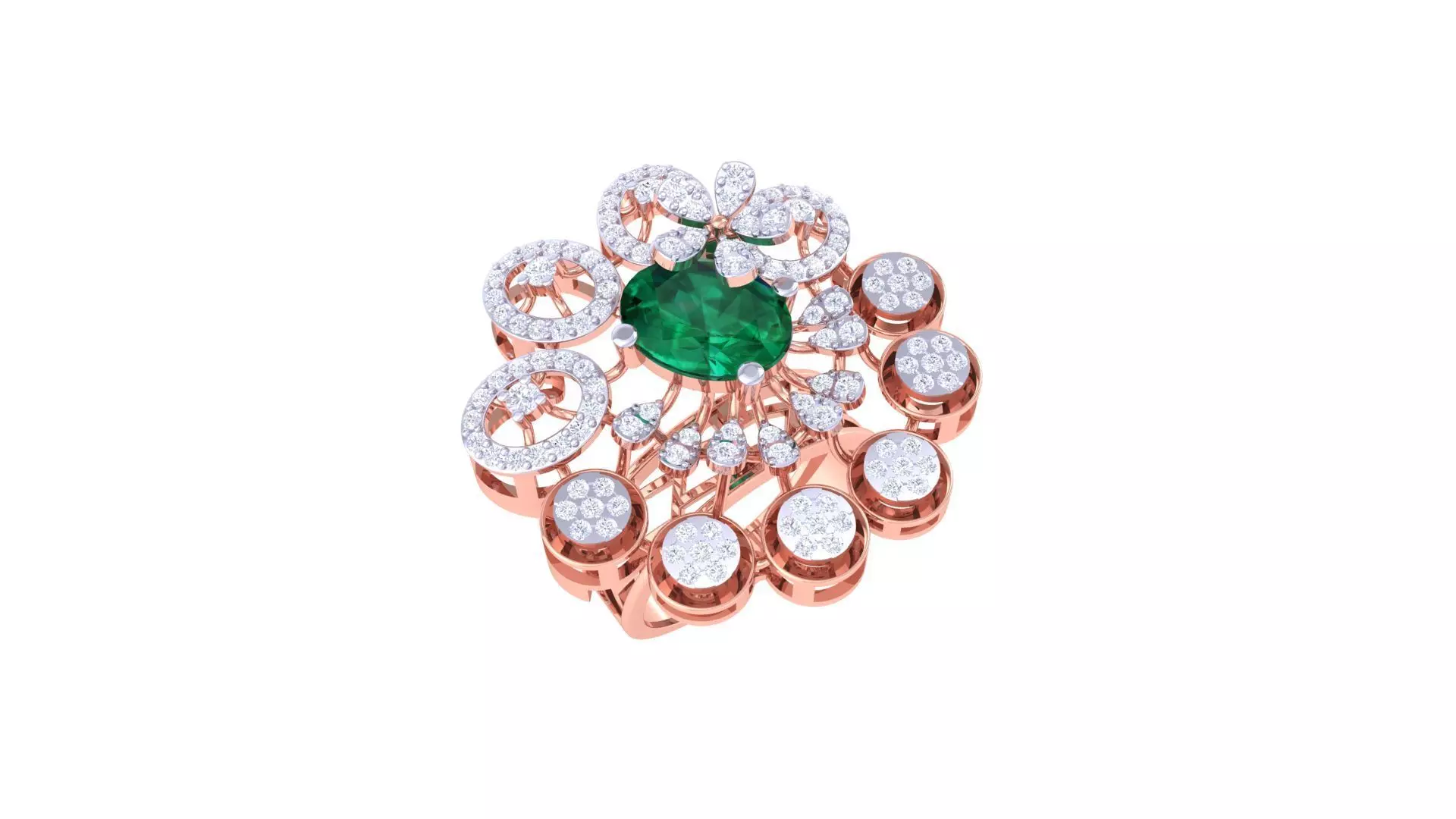 Gemstone High Jewelry Cocktail Ring 3dm stl renders 3D print model