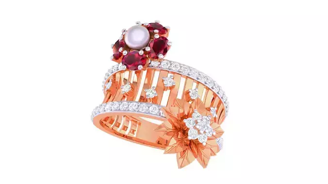Gemstone High Jewelry Cocktail Ring 3dm stl renders