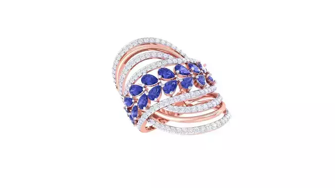 Gemstone High Jewelry Cocktail Ring 3dm stl renders