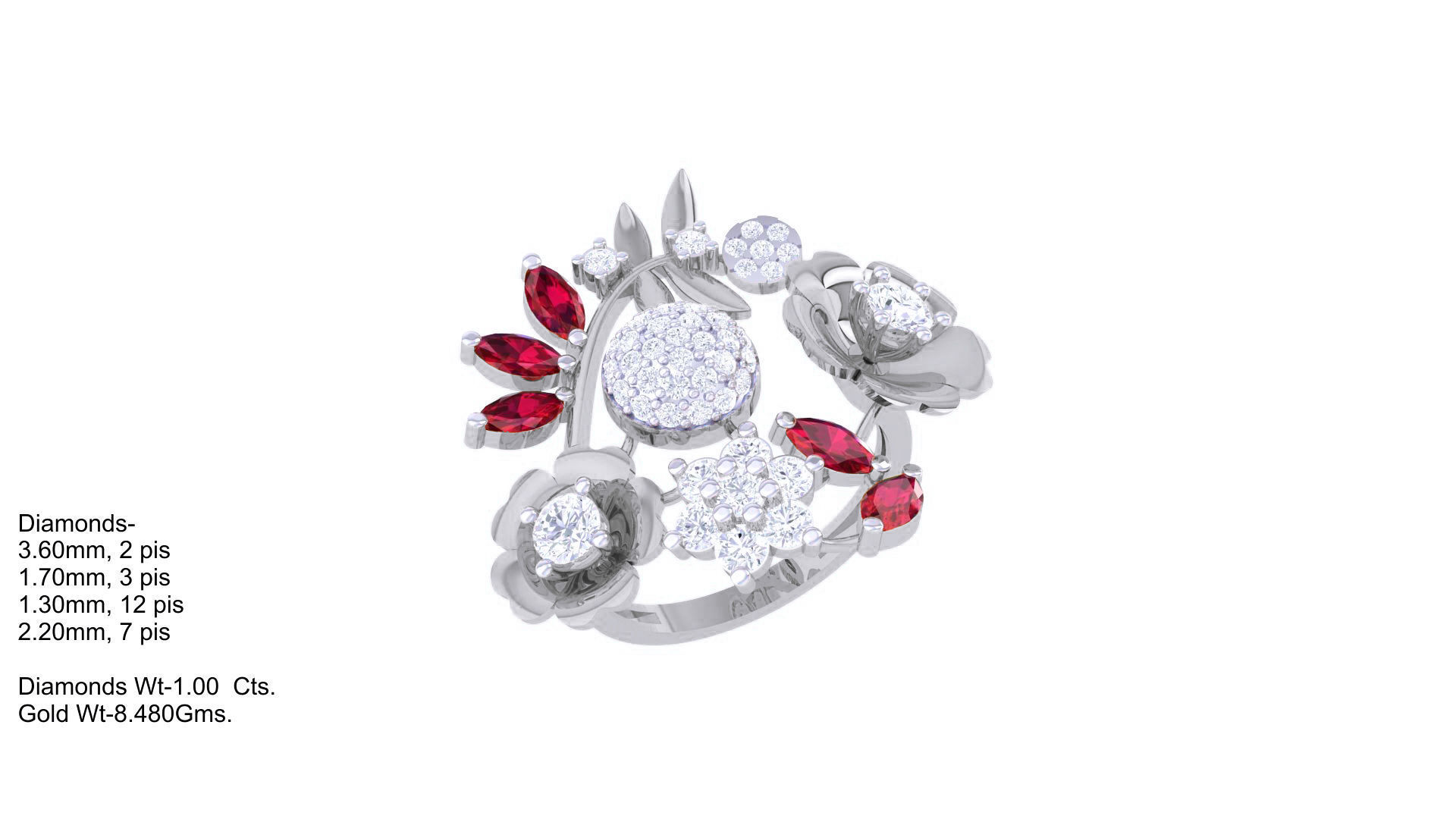 Gemstone High Jewelry Cocktail Ring 3dm stl renders 3D print model_5