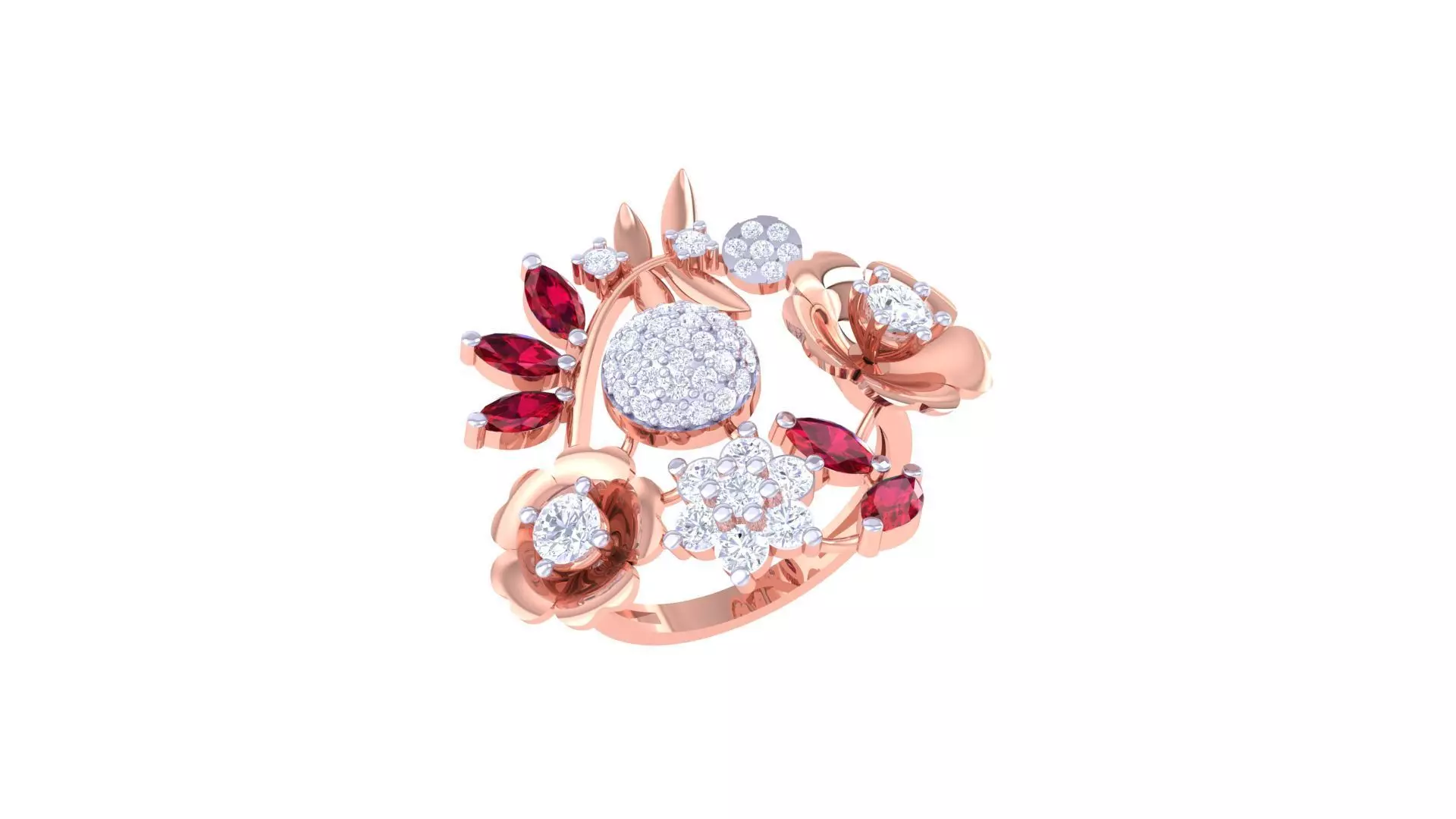 Gemstone High Jewelry Cocktail Ring 3dm stl renders 3D print model_0