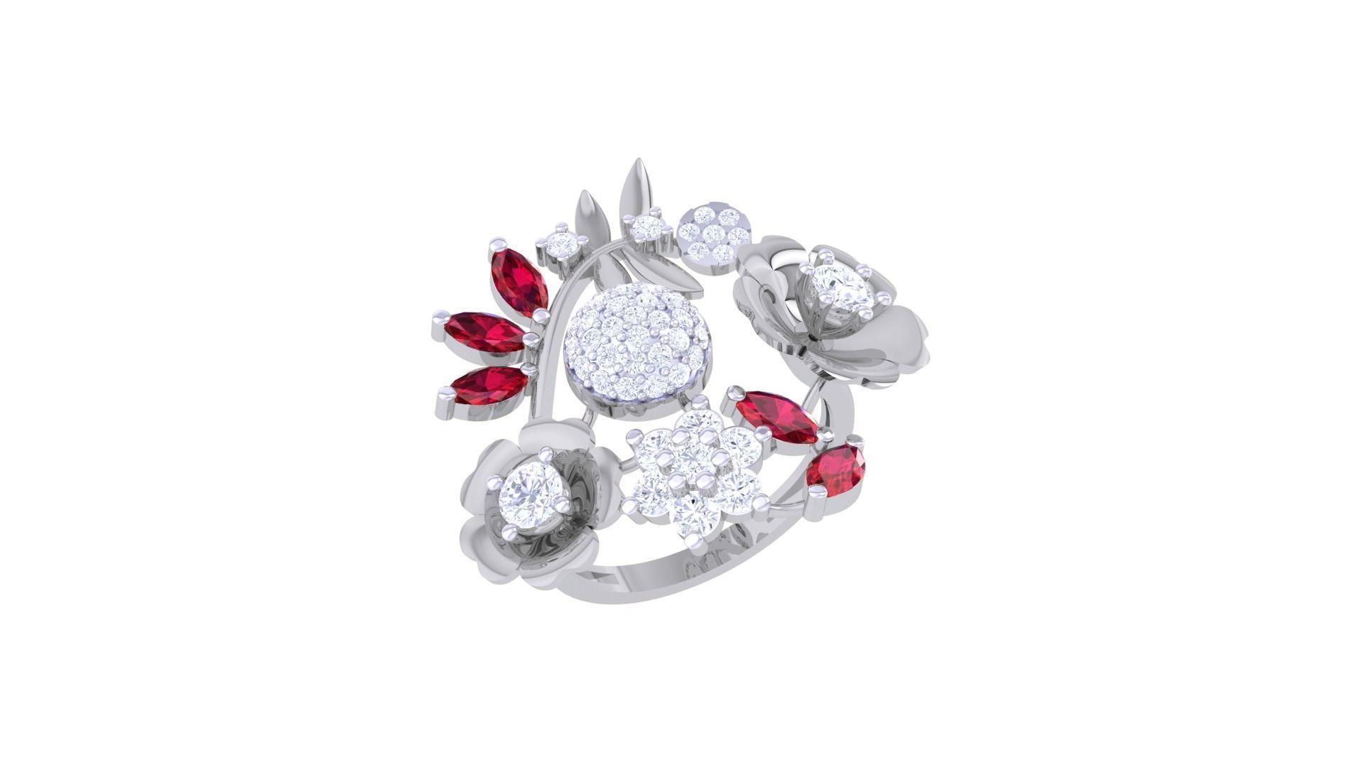 Gemstone High Jewelry Cocktail Ring 3dm stl renders 3D print model_1