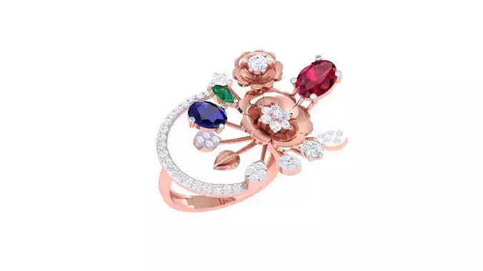 Gemstone High Jewelry Cocktail Ring 3dm stl renders 3D print model