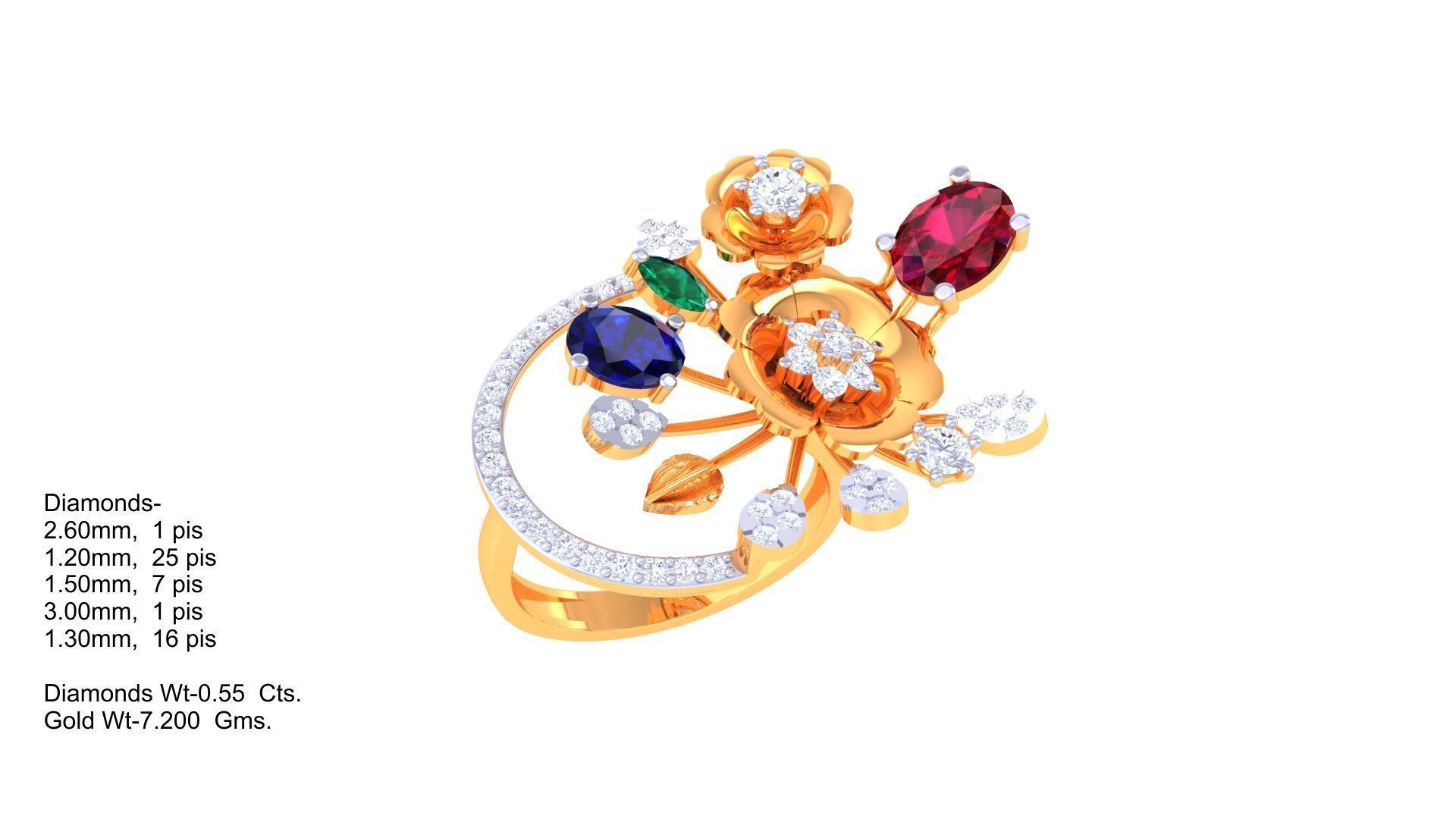 Gemstone High Jewelry Cocktail Ring 3dm stl renders 3D print model_3