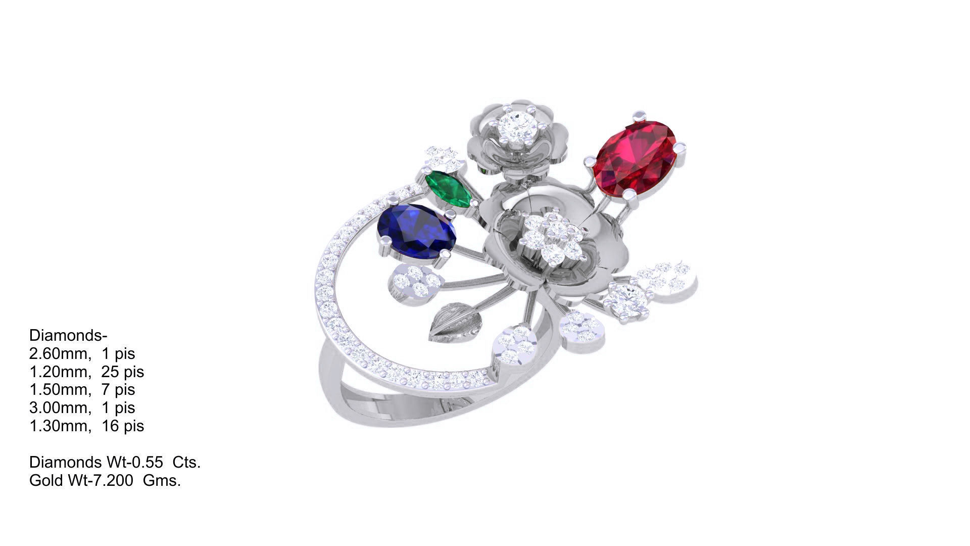 Gemstone High Jewelry Cocktail Ring 3dm stl renders 3D print model_4