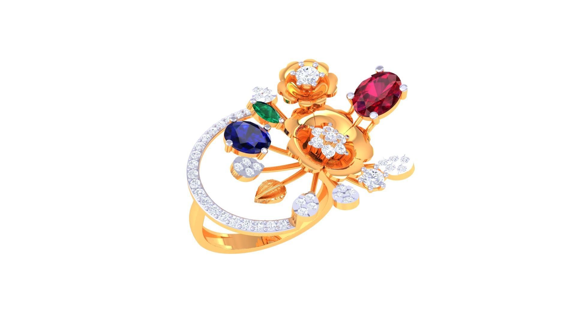 Gemstone High Jewelry Cocktail Ring 3dm stl renders 3D print model_2