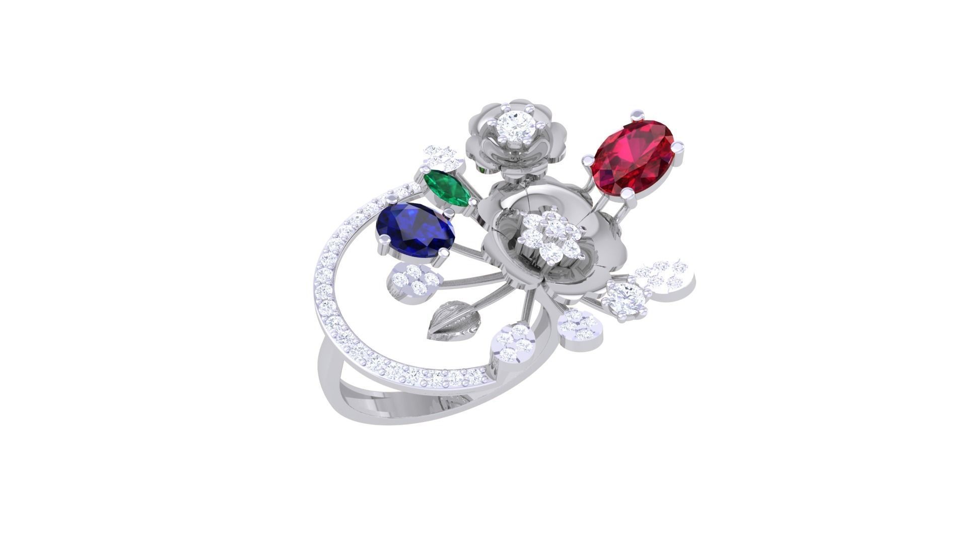 Gemstone High Jewelry Cocktail Ring 3dm stl renders 3D print model_1