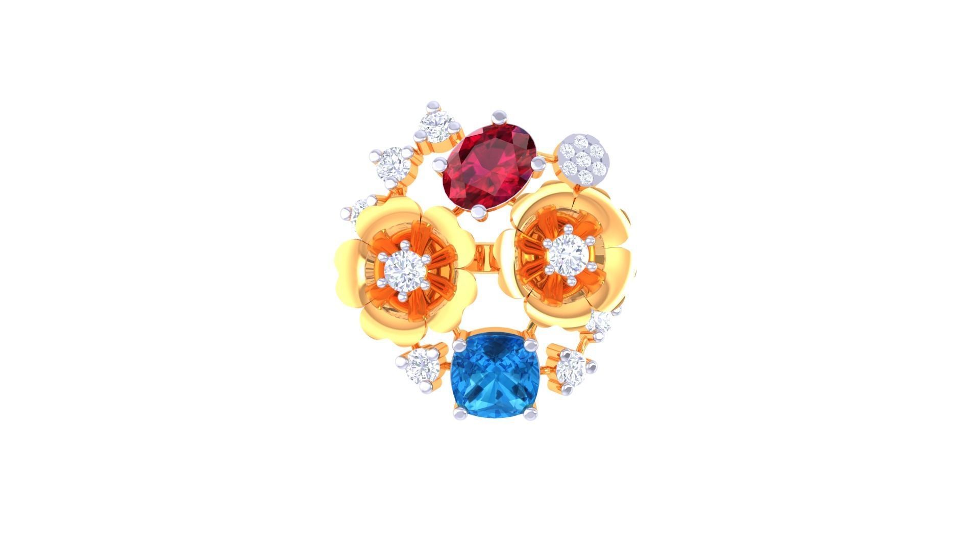 Gemstone High Jewelry Cocktail Ring 3dm stl renders 3D print model_7