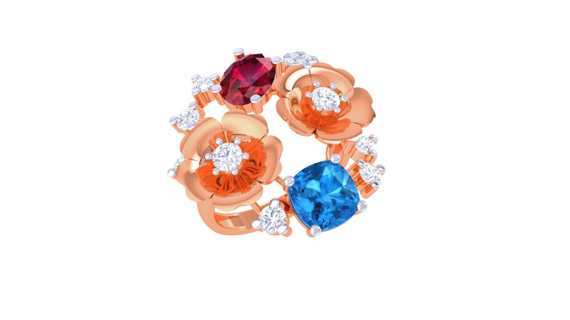 Gemstone High Jewelry Cocktail Ring 3dm stl renders 3D print model_6