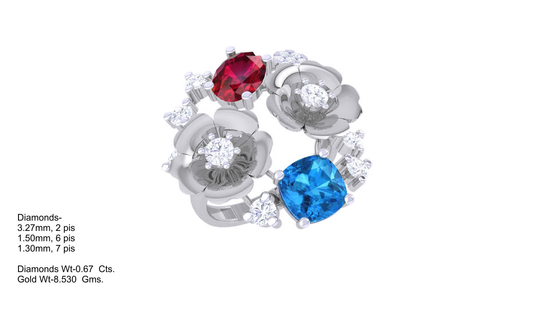 Gemstone High Jewelry Cocktail Ring 3dm stl renders 3D print model_5