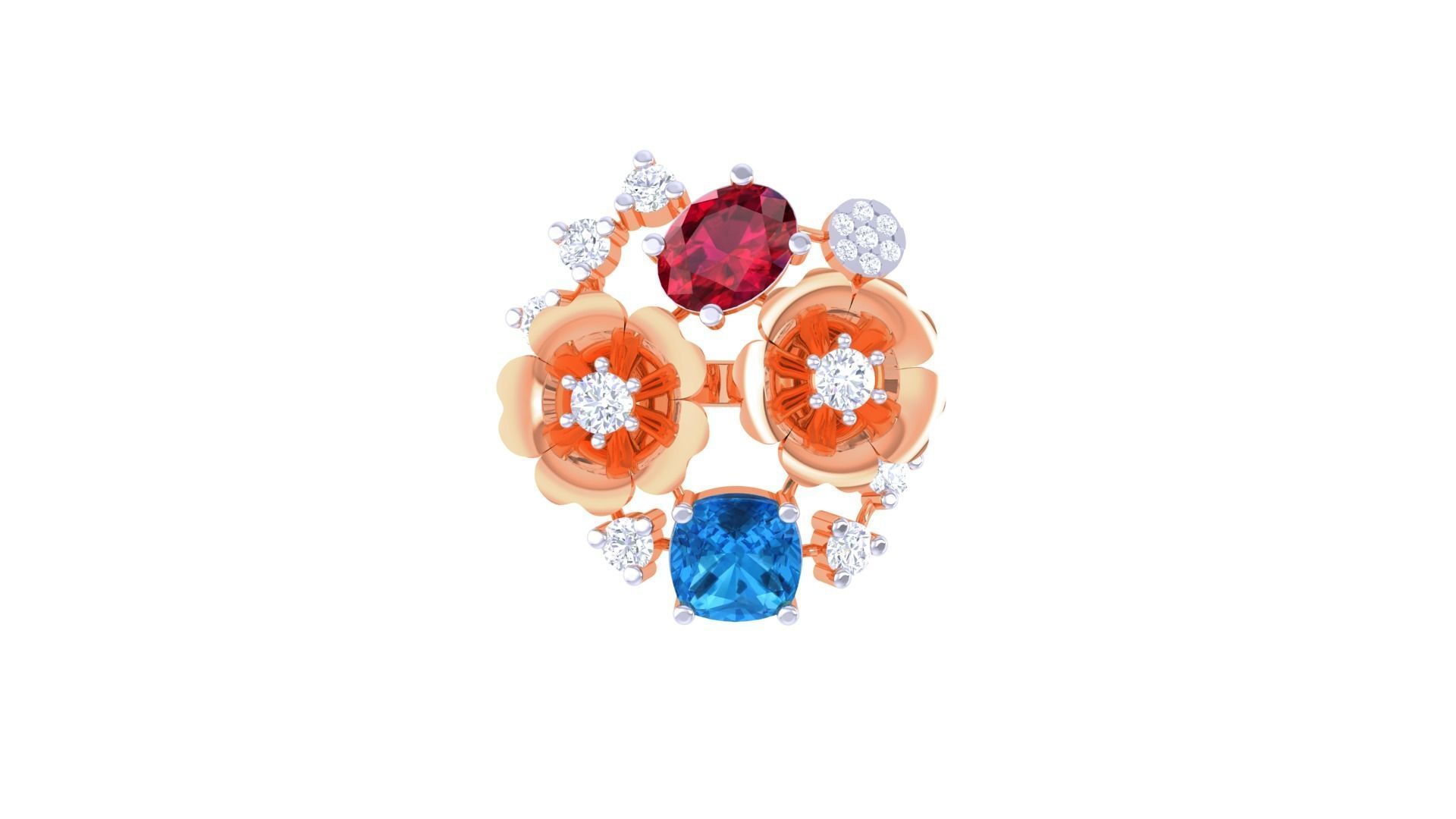 Gemstone High Jewelry Cocktail Ring 3dm stl renders 3D print model_9