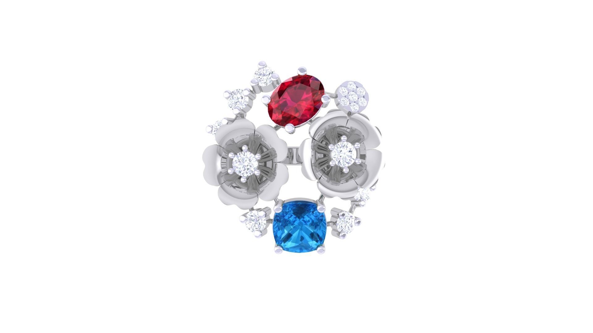 Gemstone High Jewelry Cocktail Ring 3dm stl renders 3D print model_8