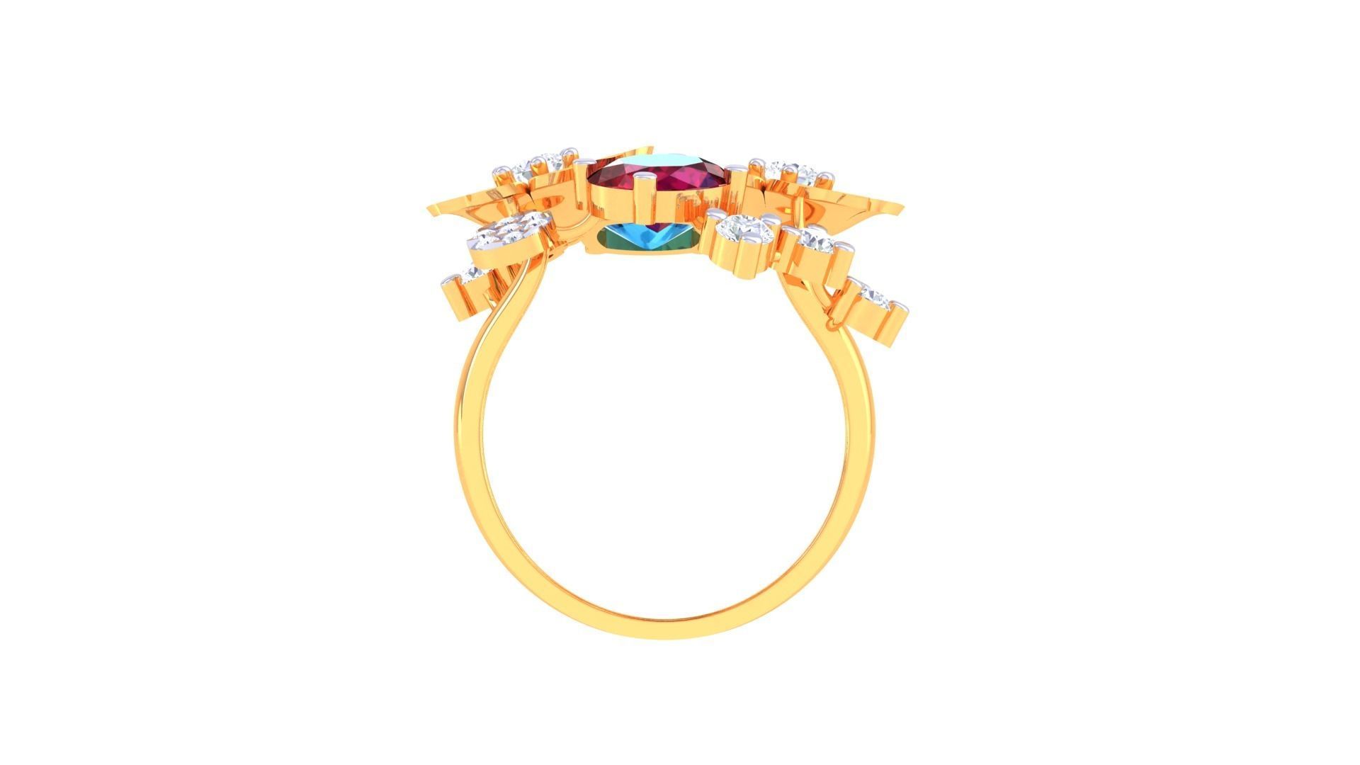 Gemstone High Jewelry Cocktail Ring 3dm stl renders 3D print model_10