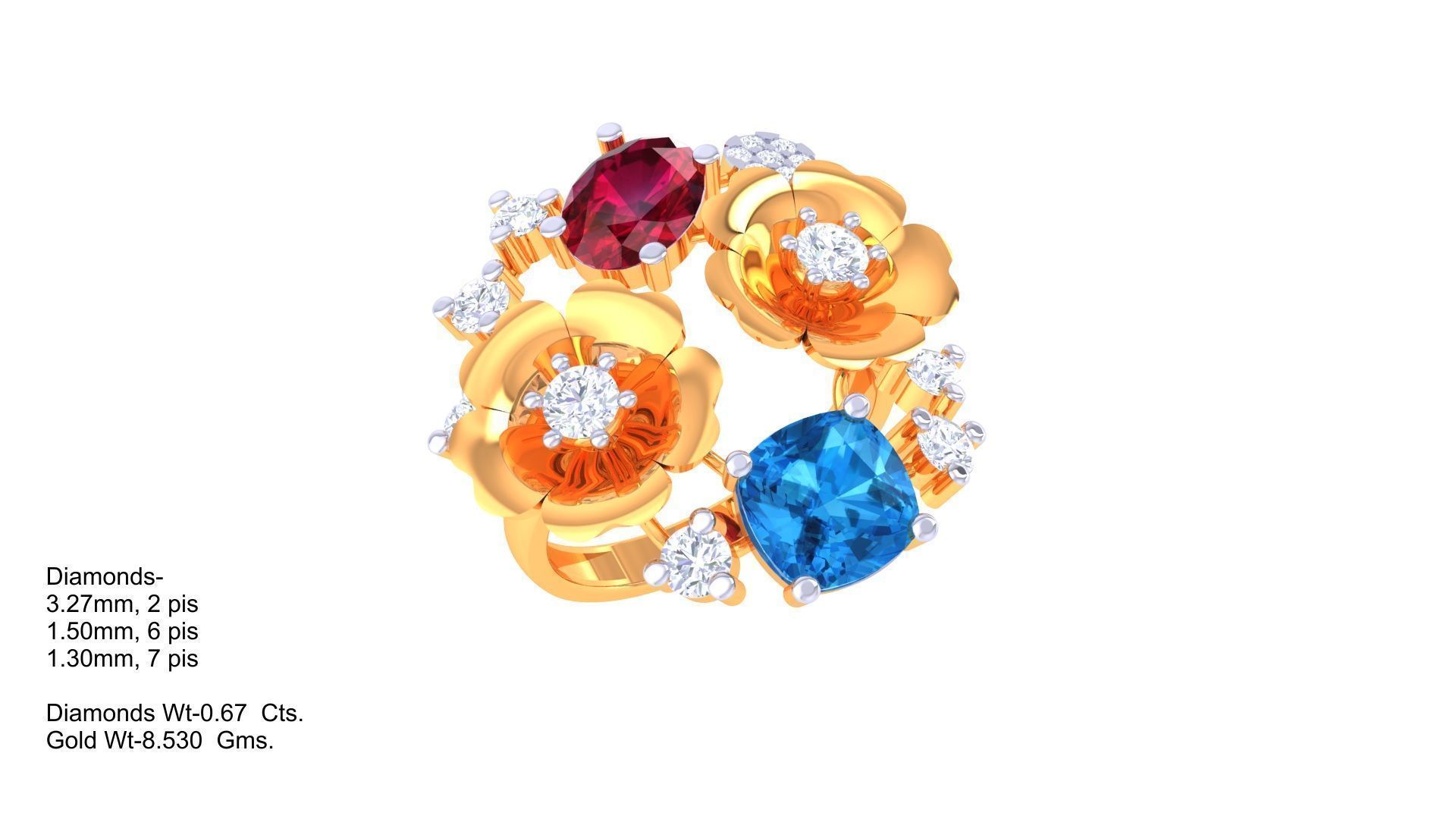 Gemstone High Jewelry Cocktail Ring 3dm stl renders 3D print model_3