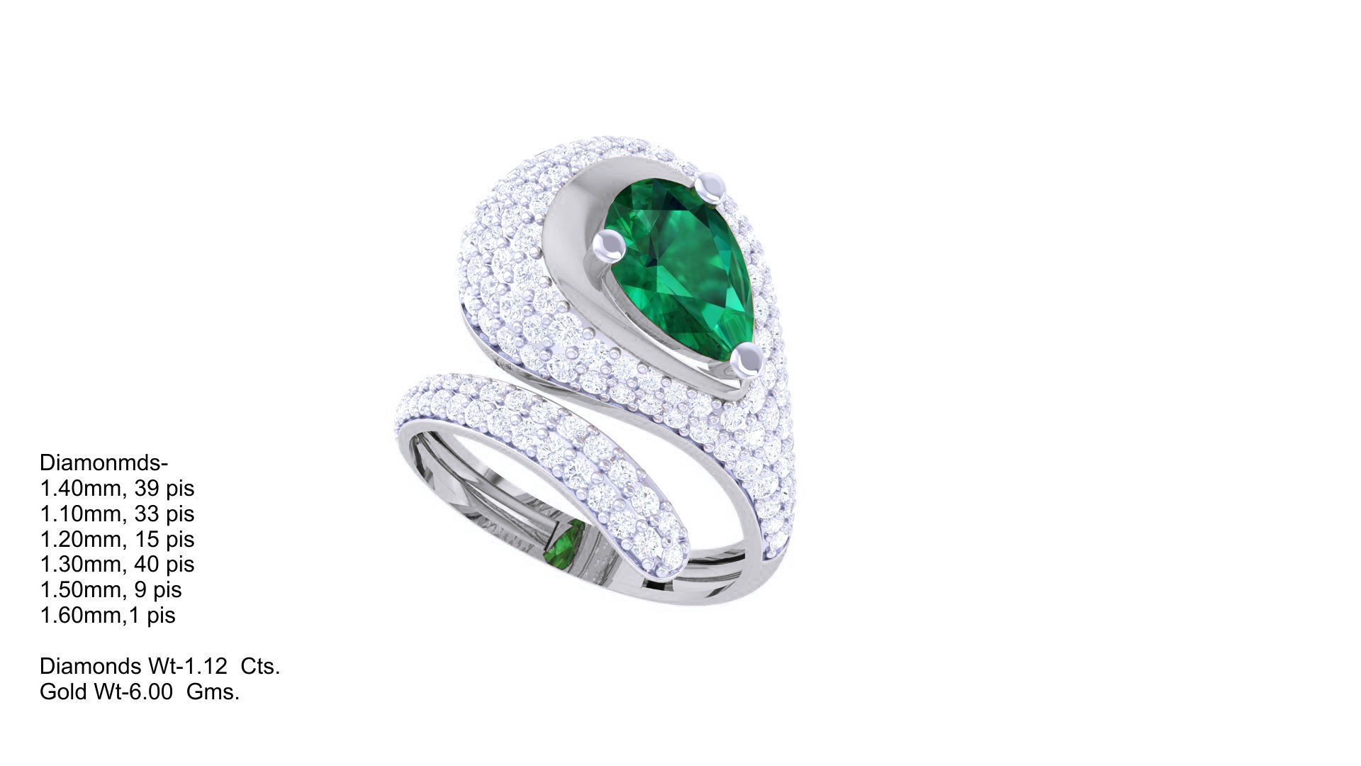 Gemstone High Jewelry Cocktail Ring 3dm stl renders 3D print model_4