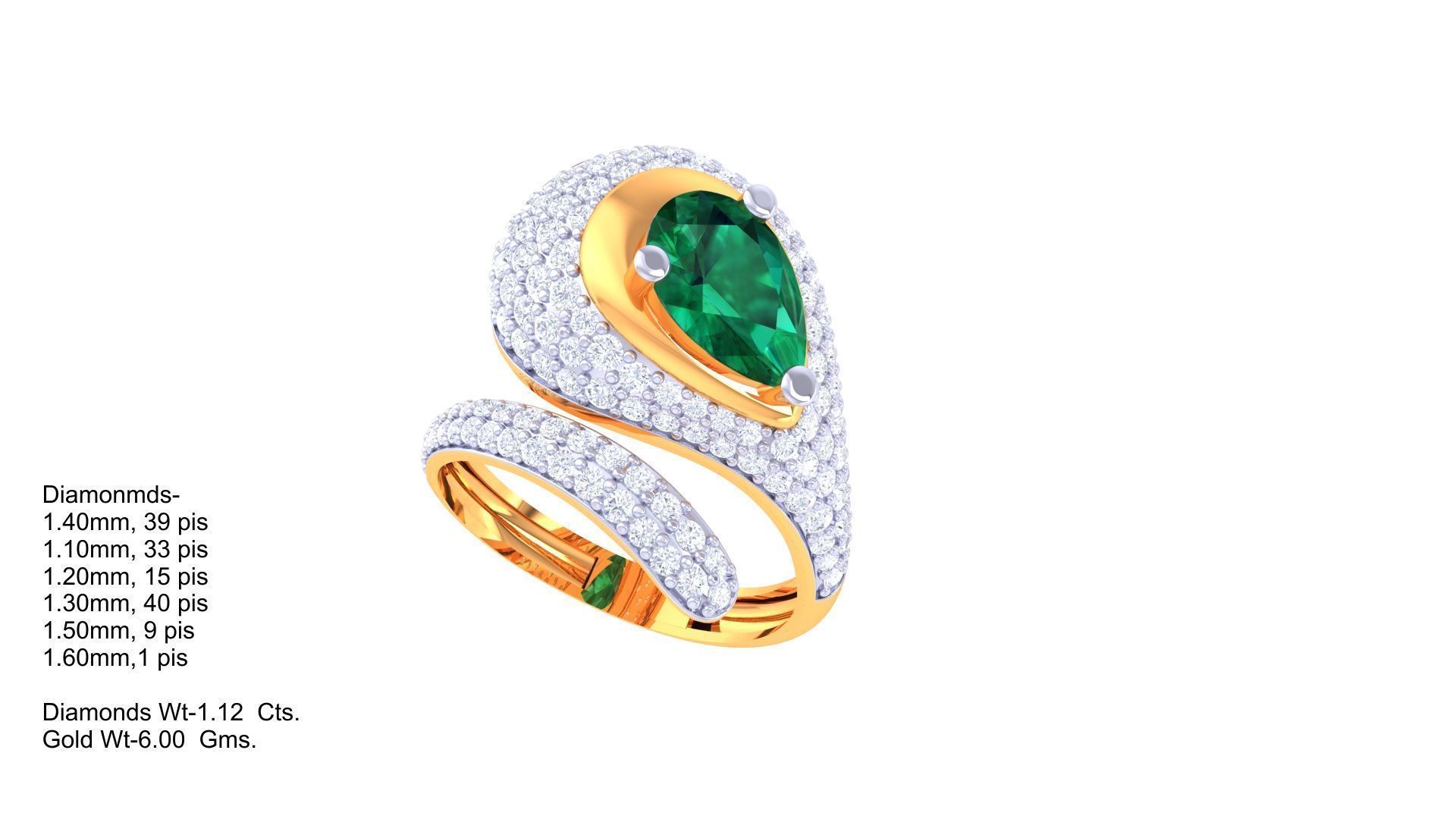 Gemstone High Jewelry Cocktail Ring 3dm stl renders 3D print model_3