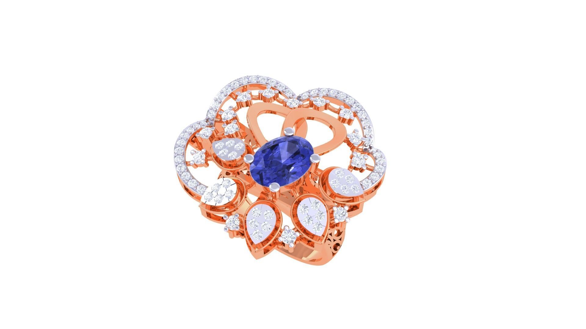 Gemstone High Jewelry Cocktail Ring 3dm stl renders 3D print model_6