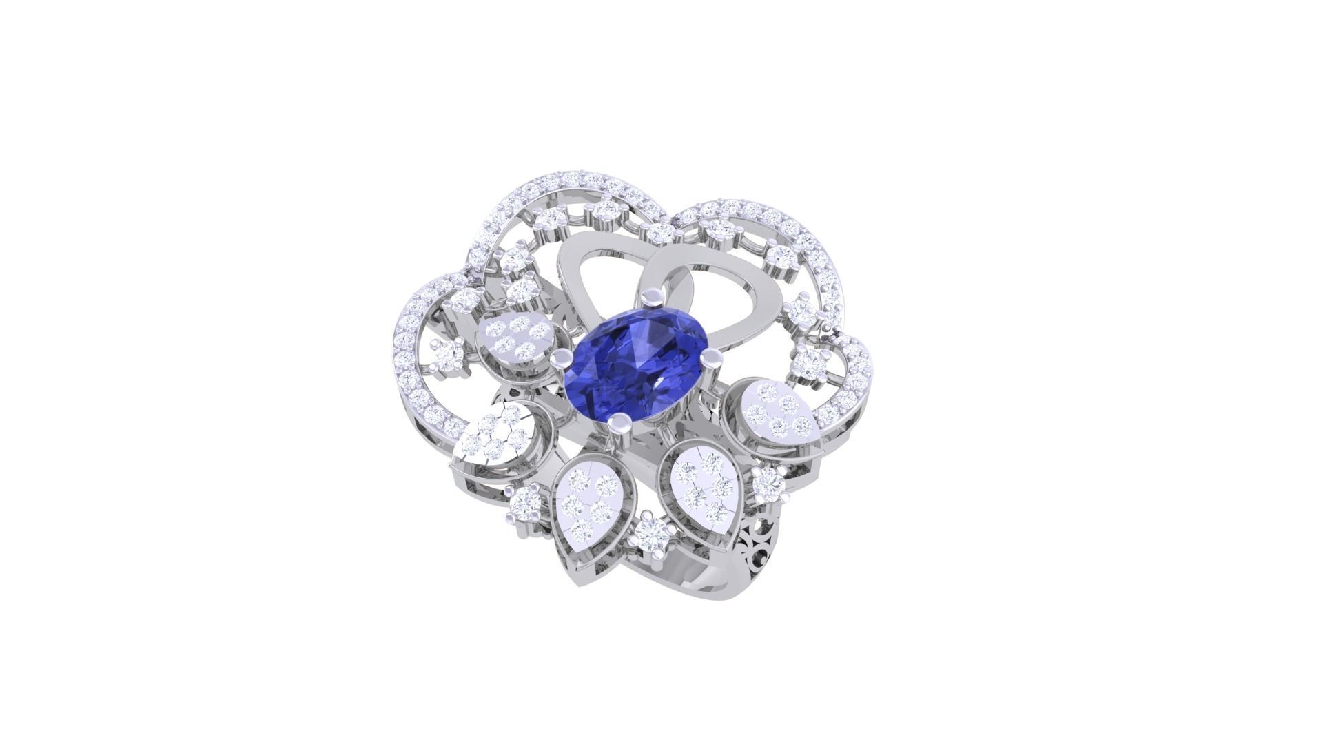 Gemstone High Jewelry Cocktail Ring 3dm stl renders 3D print model_1