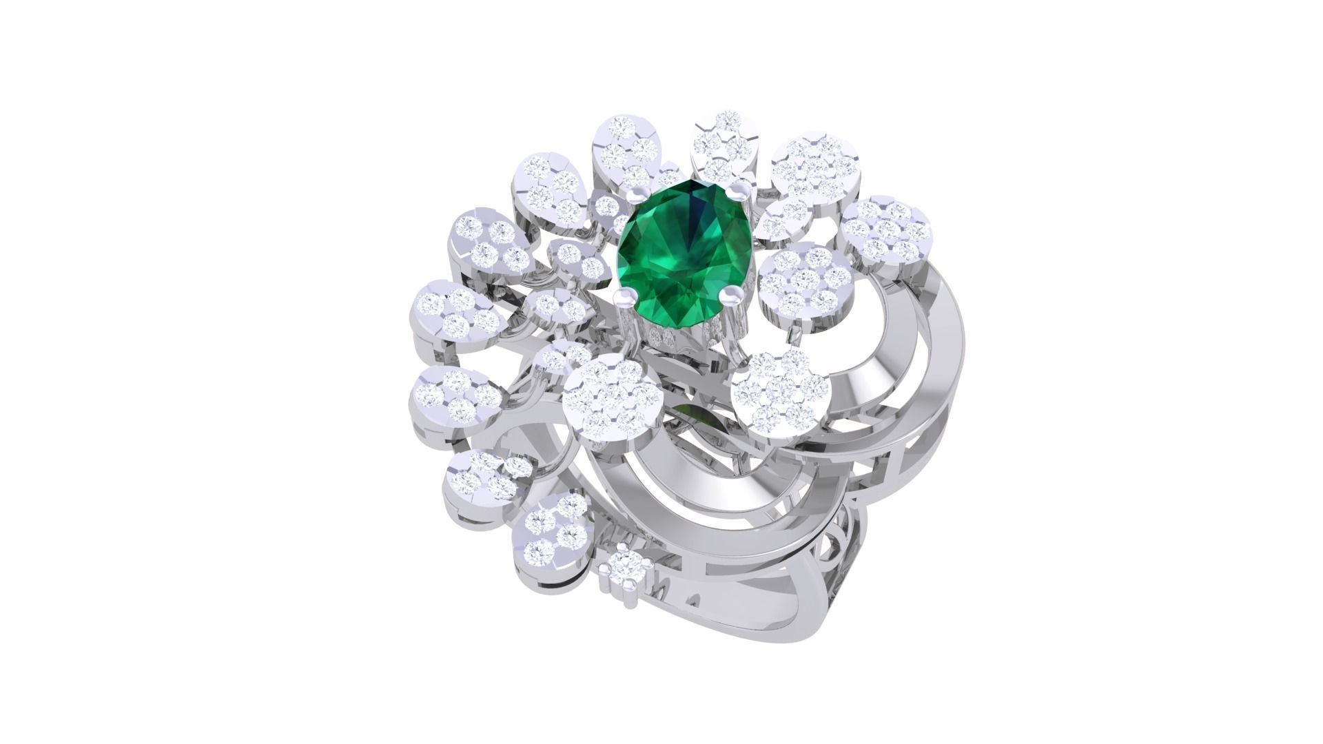 Gemstone High Jewelry Cocktail Ring 3dm stl renders 3D print model_1