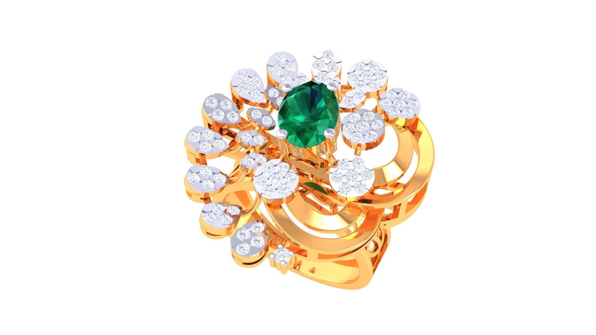 Gemstone High Jewelry Cocktail Ring 3dm stl renders 3D print model_2