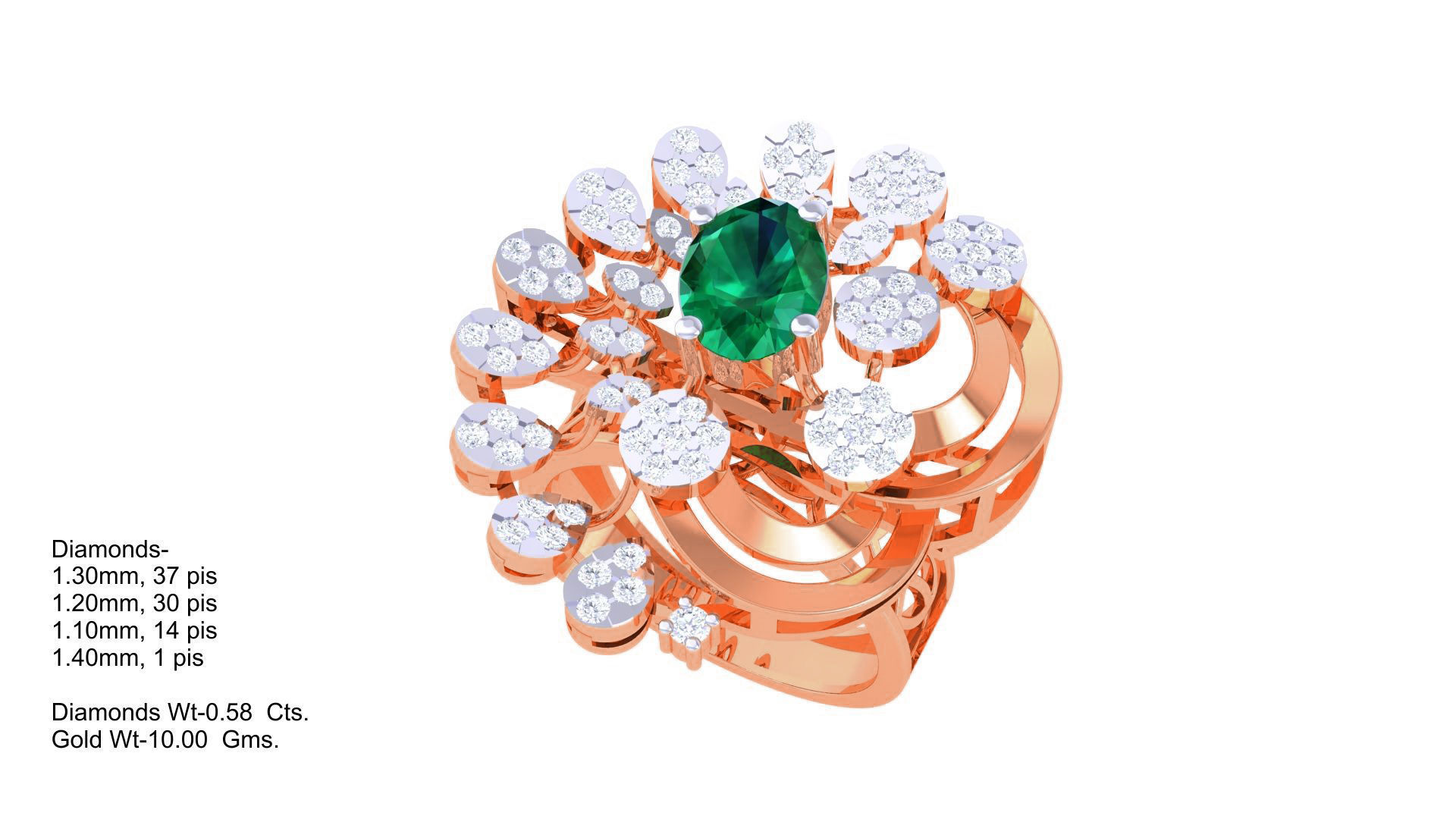 Gemstone High Jewelry Cocktail Ring 3dm stl renders 3D print model_4