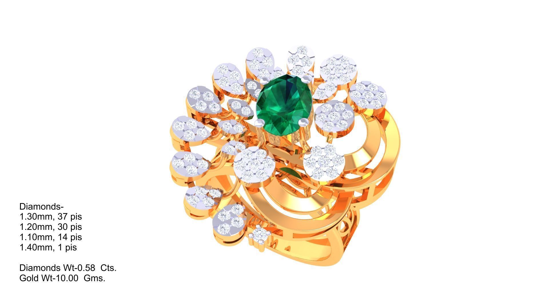 Gemstone High Jewelry Cocktail Ring 3dm stl renders 3D print model_3