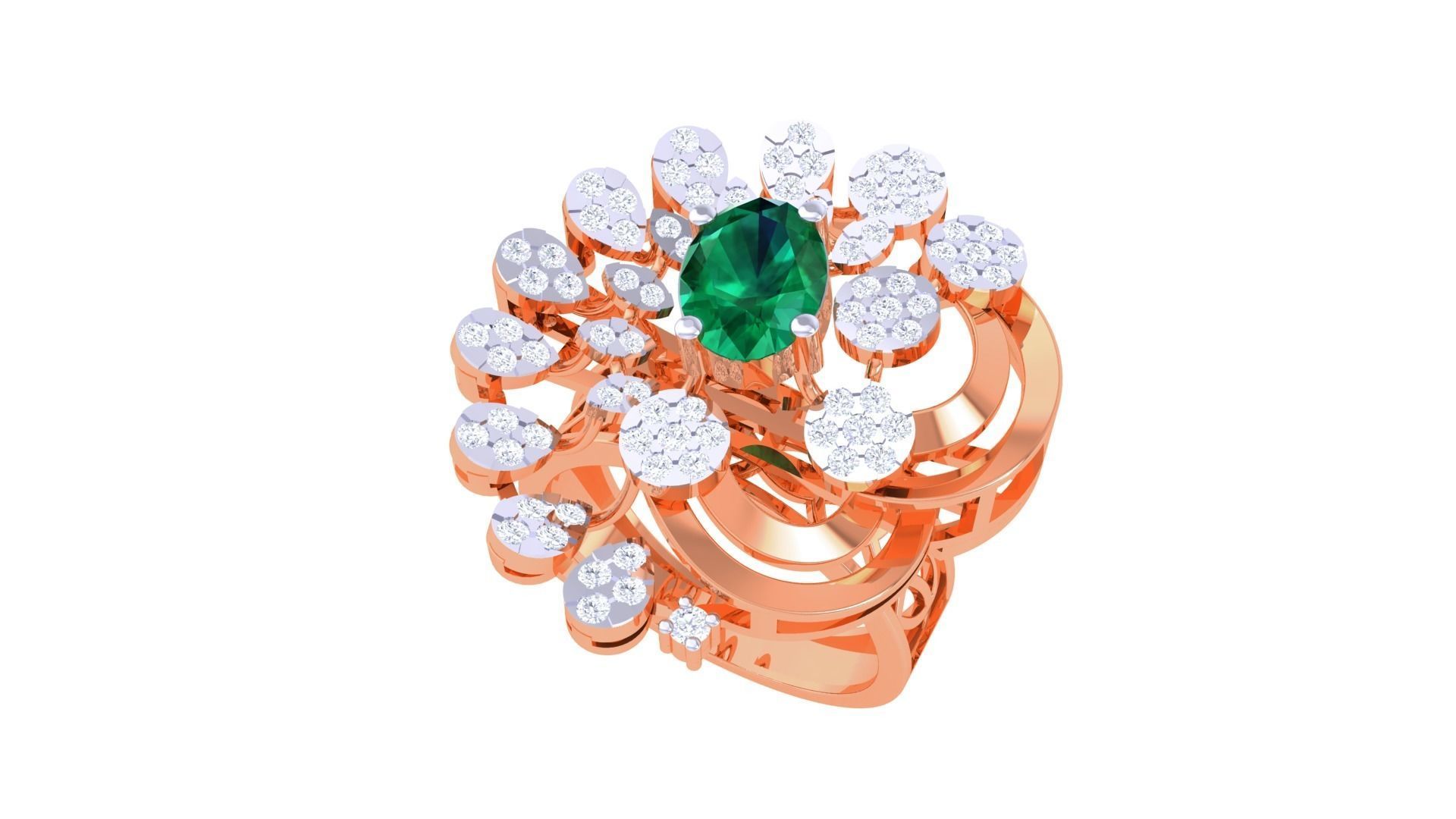 Gemstone High Jewelry Cocktail Ring 3dm stl renders 3D print model_6