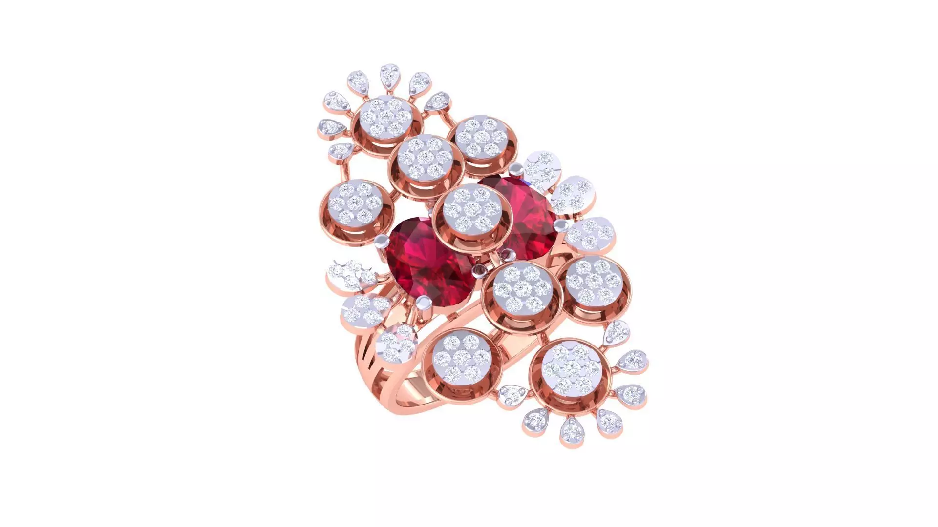 Gemstone High Jewelry Cocktail Ring 3dm stl renders 3D print model_0