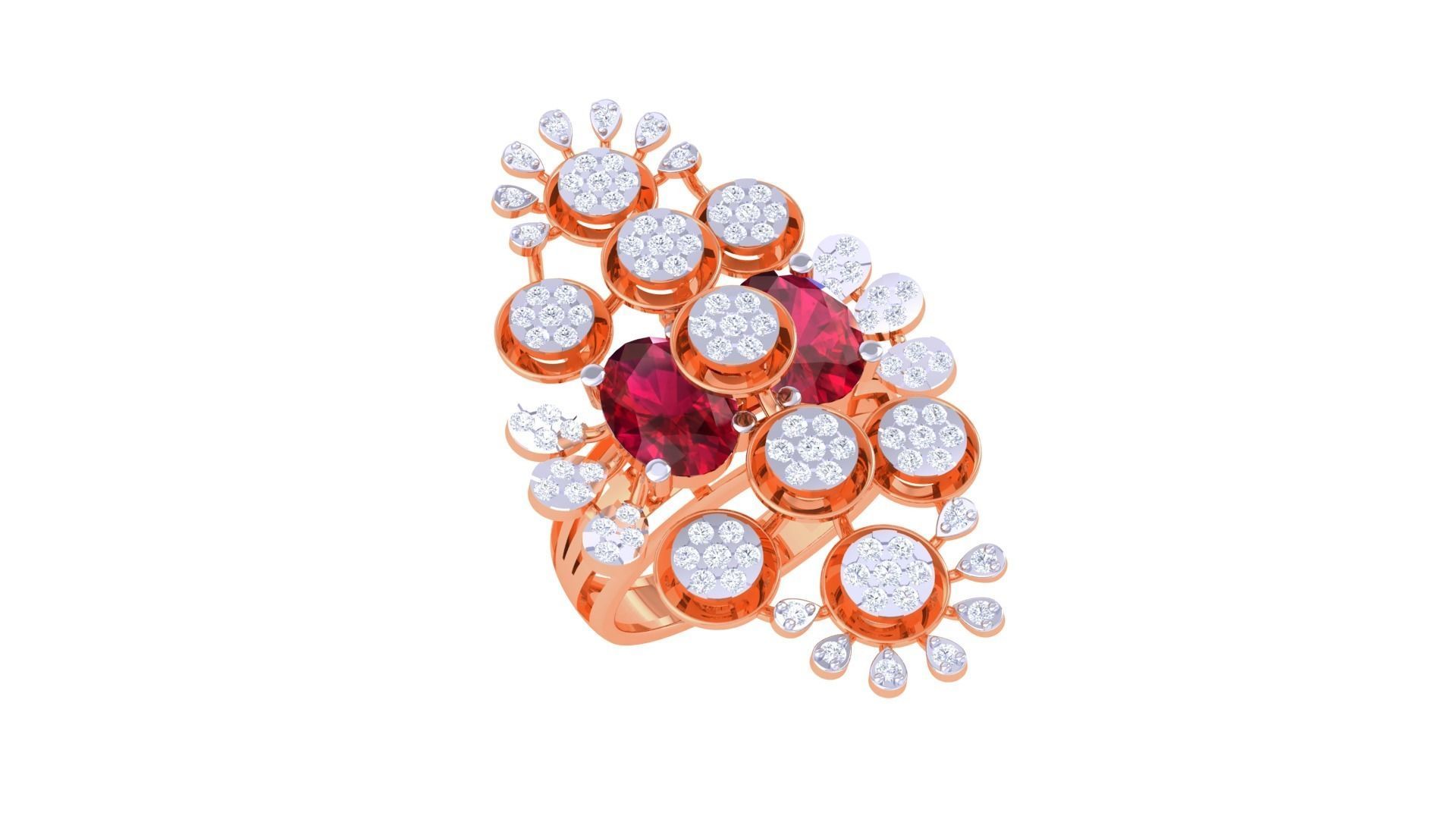 Gemstone High Jewelry Cocktail Ring 3dm stl renders 3D print model_6