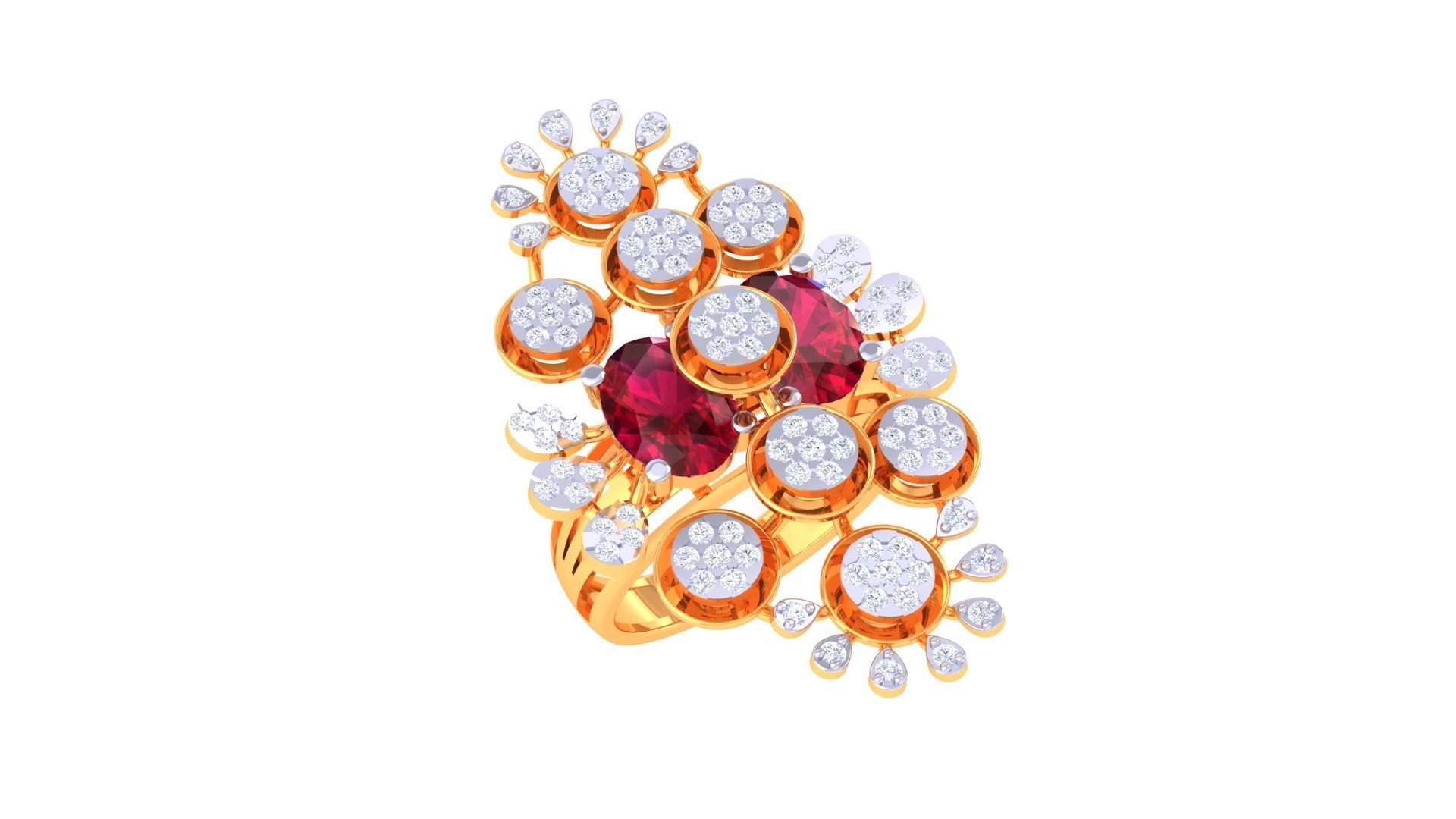 Gemstone High Jewelry Cocktail Ring 3dm stl renders 3D print model_2