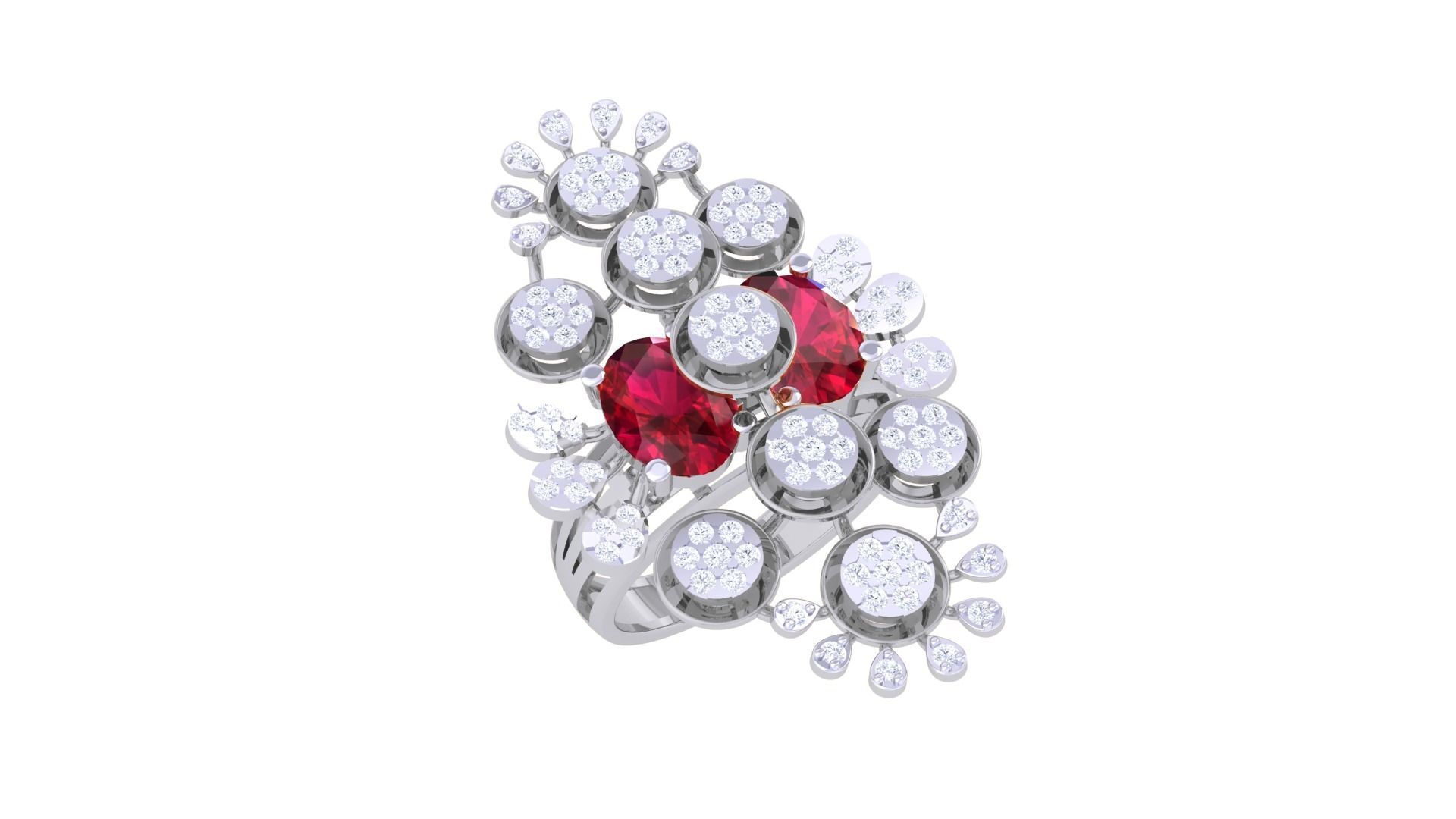 Gemstone High Jewelry Cocktail Ring 3dm stl renders 3D print model_1