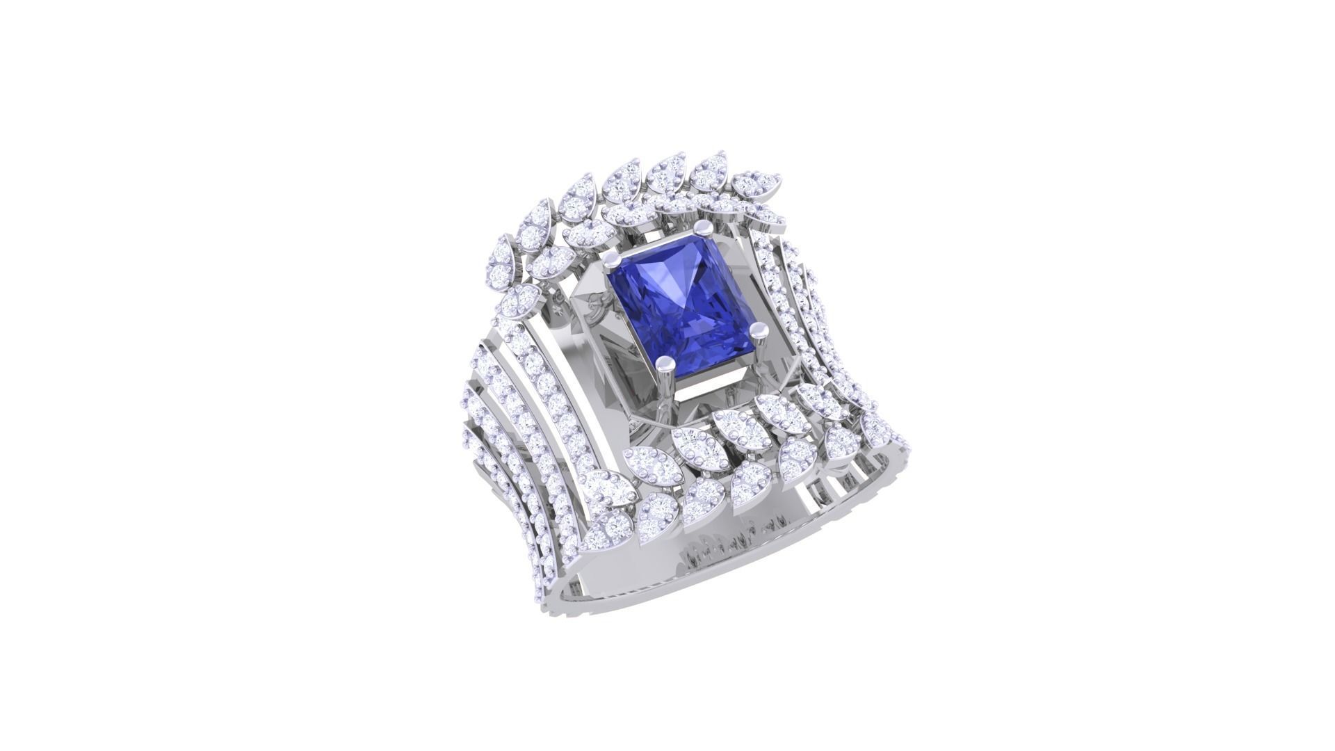 Gemstone High Jewelry Cocktail Ring 3dm stl renders 3D print model_1