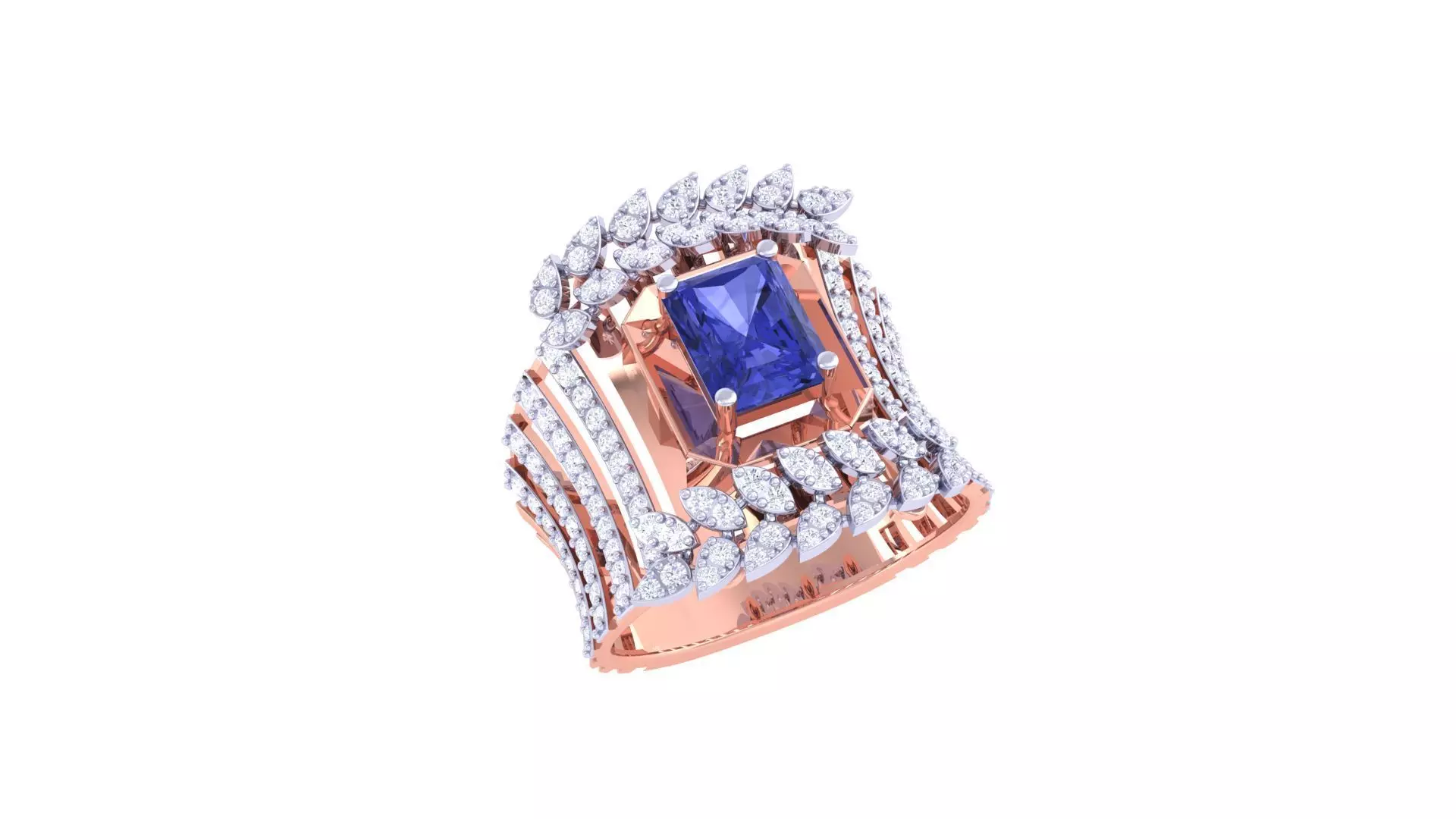 Gemstone High Jewelry Cocktail Ring 3dm stl renders 3D print model_0