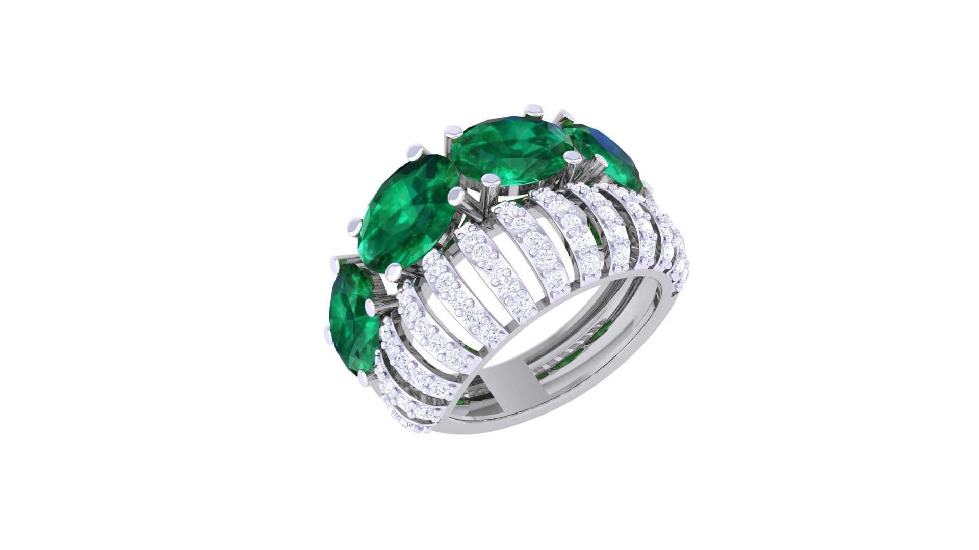 Gemstone High Jewelry Cocktail Ring 3dm stl renders 3D print model_1