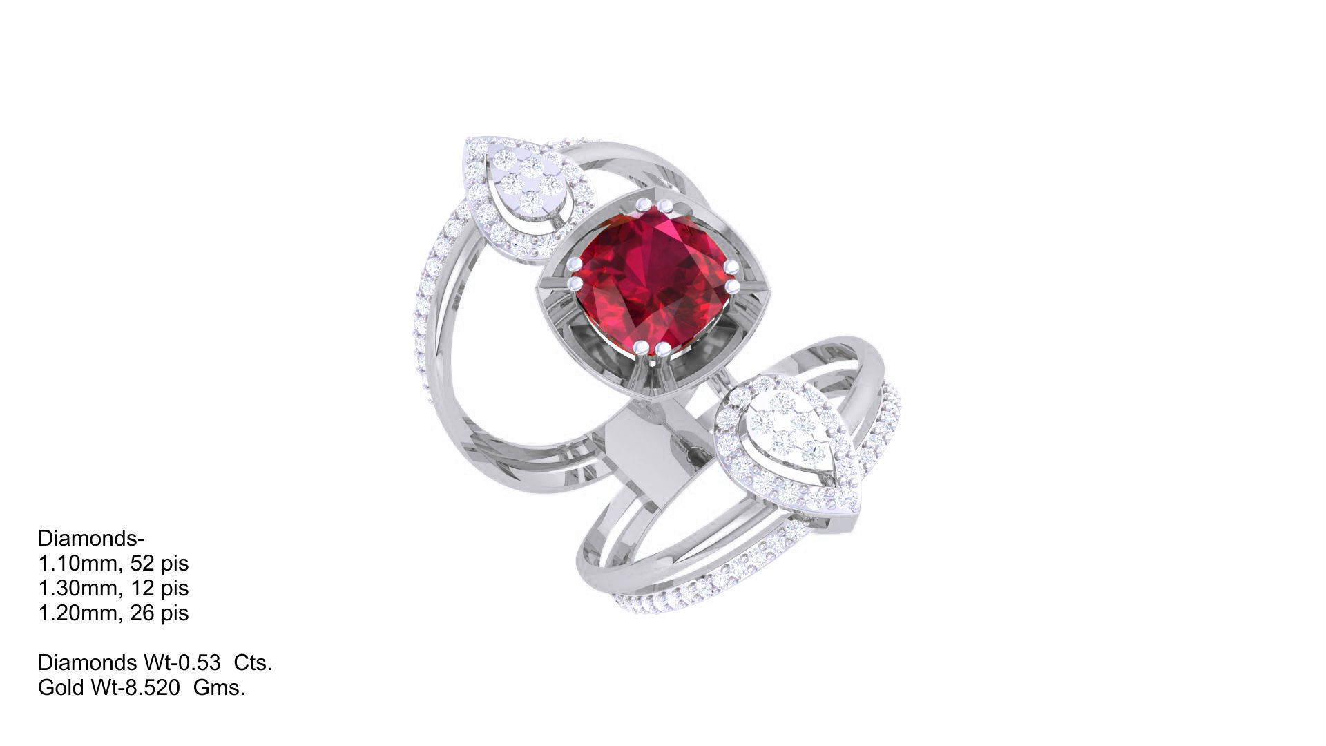 Gemstone High Jewelry Cocktail Ring 3dm stl renders 3D print model_4